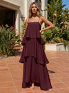 Satin A-Line Spaghetti Straps Tiered Formal Dresses