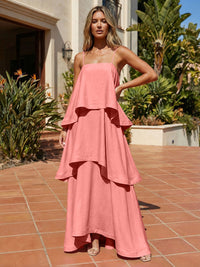 Satin A-Line Spaghetti Straps Tiered Formal Dresses