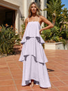 Satin A-Line Spaghetti Straps Tiered Formal Dresses