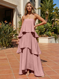 Satin A-Line Spaghetti Straps Tiered Formal Dresses