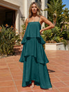 Satin A-Line Spaghetti Straps Tiered Formal Dresses