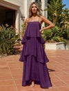 Satin A-Line Spaghetti Straps Tiered Formal Dresses