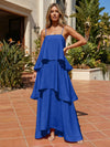 Satin A-Line Spaghetti Straps Tiered Formal Dresses