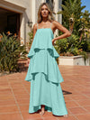 Satin A-Line Spaghetti Straps Tiered Formal Dresses