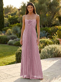 Chiffon A-Line Spaghetti Straps Pleated Formal Dresses