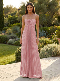 Chiffon A-Line Spaghetti Straps Pleated Formal Dresses