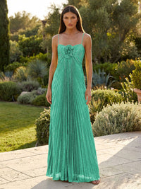 Chiffon A-Line Spaghetti Straps Pleated Formal Dresses