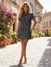 Jersey A-Line Crew Neck 3D Flowers Formal Dresses