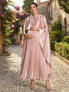 Satin A-Line Crew Neck Pleated Formal Dresses