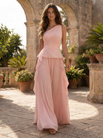 Chiffon A-Line One Shoulder Pleated Formal Dresses
