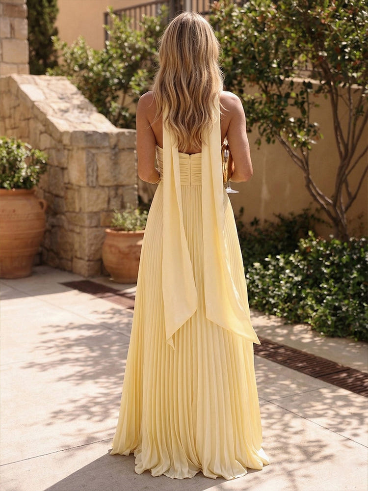 Chiffon A-Line Strapless Pleated Formal Dresses
