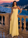 Chiffon A-Line Strapless Pleated Formal Dresses