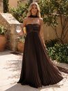 Chiffon A-Line Strapless Pleated Formal Dresses