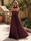 Chiffon A-Line Strapless Pleated Formal Dresses