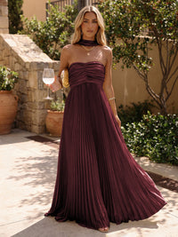 Chiffon A-Line Strapless Pleated Formal Dresses