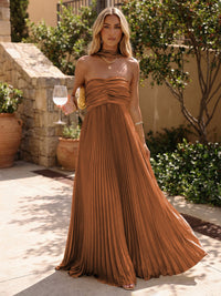 Chiffon A-Line Strapless Pleated Formal Dresses
