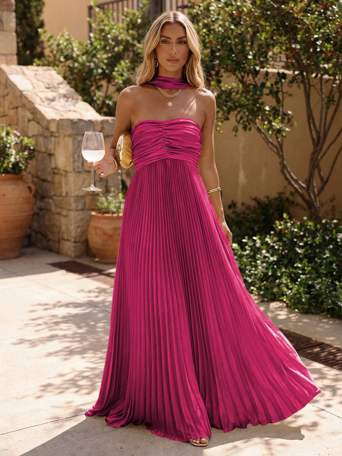 Chiffon A-Line Strapless Pleated Formal Dresses