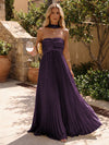 Chiffon A-Line Strapless Pleated Formal Dresses