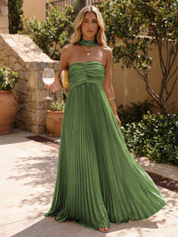 Chiffon A-Line Strapless Pleated Formal Dresses