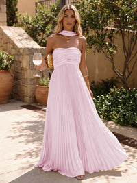 Chiffon A-Line Strapless Pleated Formal Dresses
