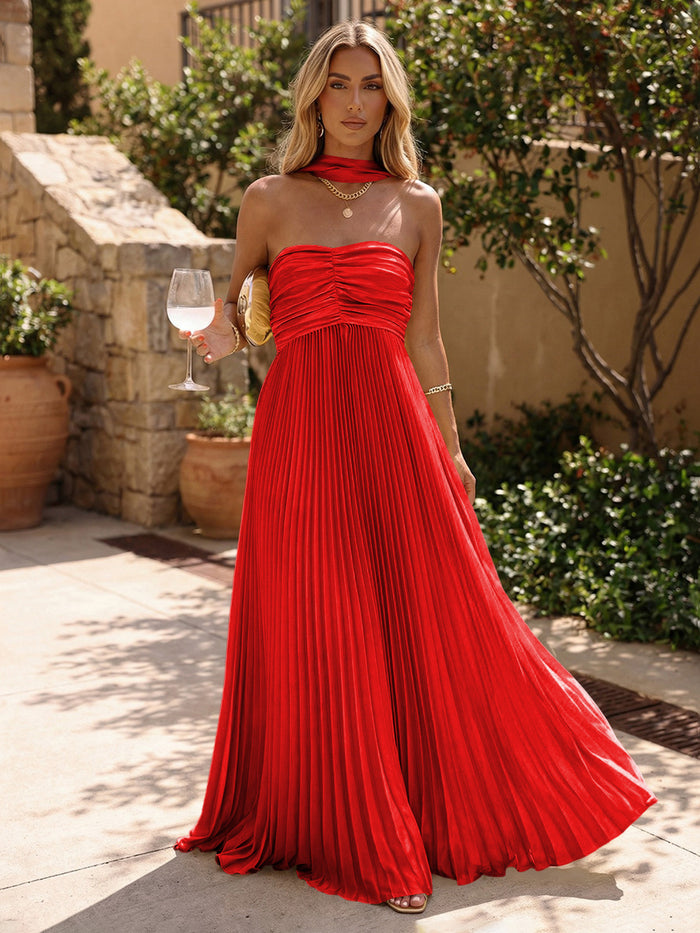 Chiffon A-Line Strapless Pleated Formal Dresses