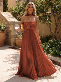 Chiffon A-Line Strapless Pleated Formal Dresses