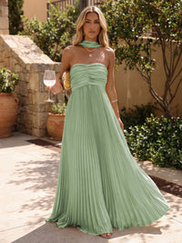 Chiffon A-Line Strapless Pleated Formal Dresses