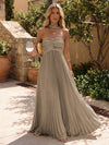 Chiffon A-Line Strapless Pleated Formal Dresses