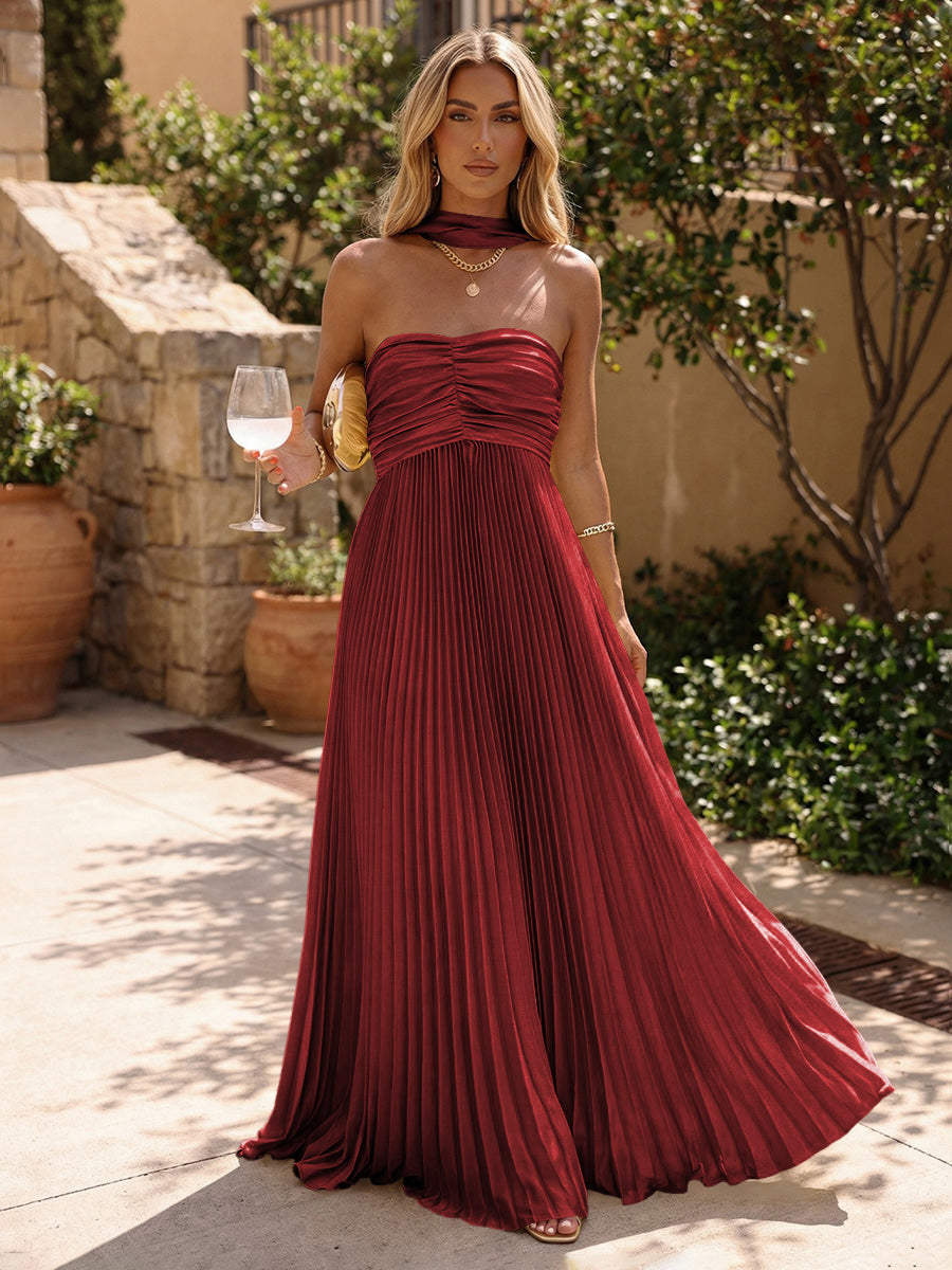 Chiffon A-Line Strapless Pleated Formal Dresses