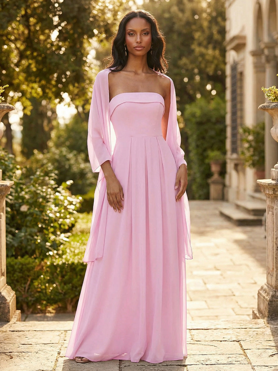 Chiffon A-Line Strapless 2 Pieces Formal Dresses
