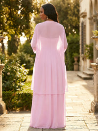Chiffon A-Line Strapless 2 Pieces Formal Dresses