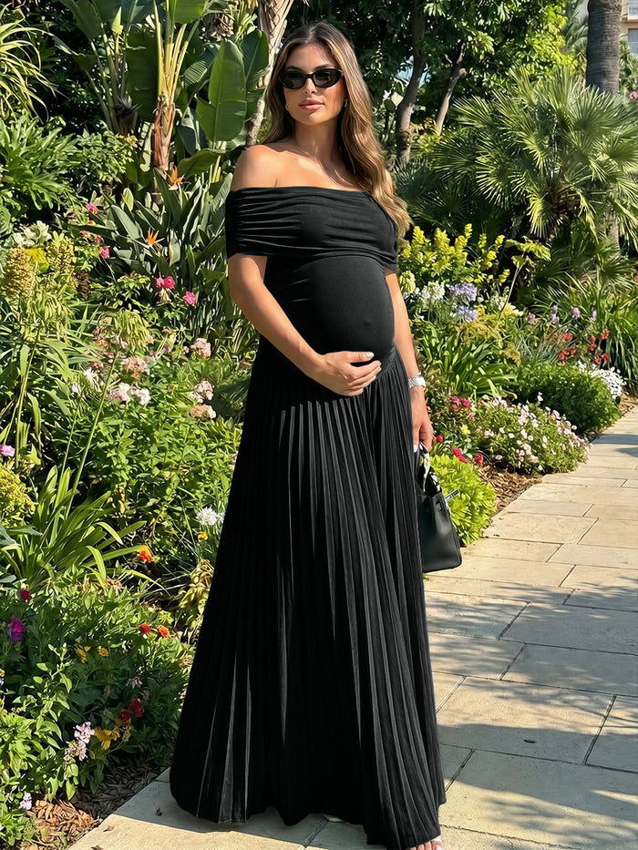 Jersey A-Line Off the Shoulder Pleated Formal Dresses