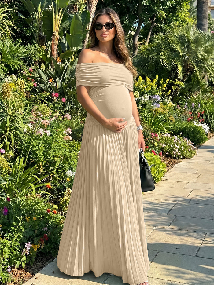 Jersey A-Line Off the Shoulder Pleated Formal Dresses