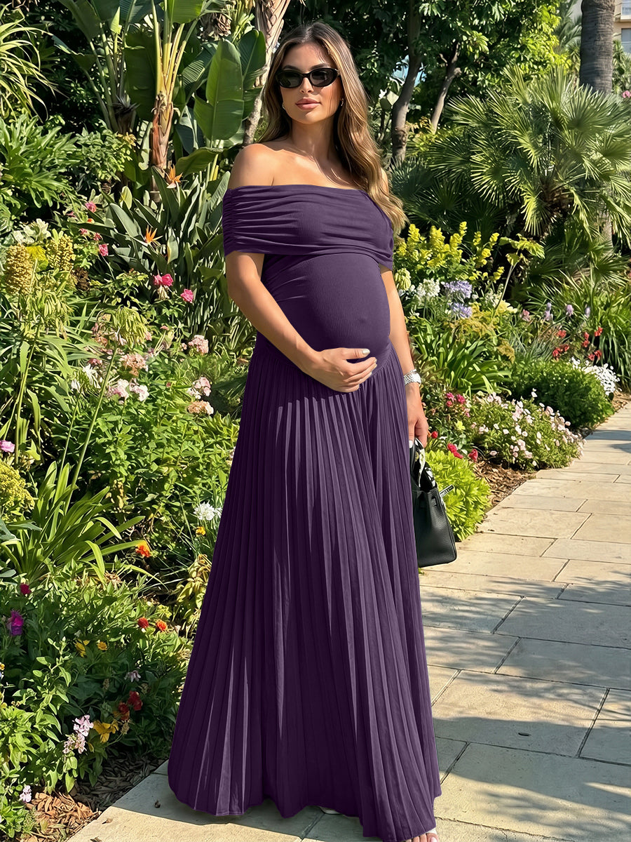 Jersey A-Line Off the Shoulder Pleated Formal Dresses
