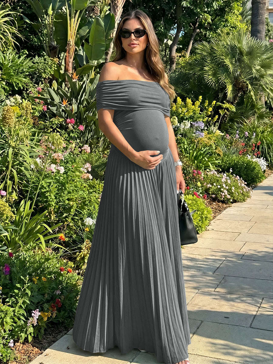 Jersey A-Line Off the Shoulder Pleated Formal Dresses