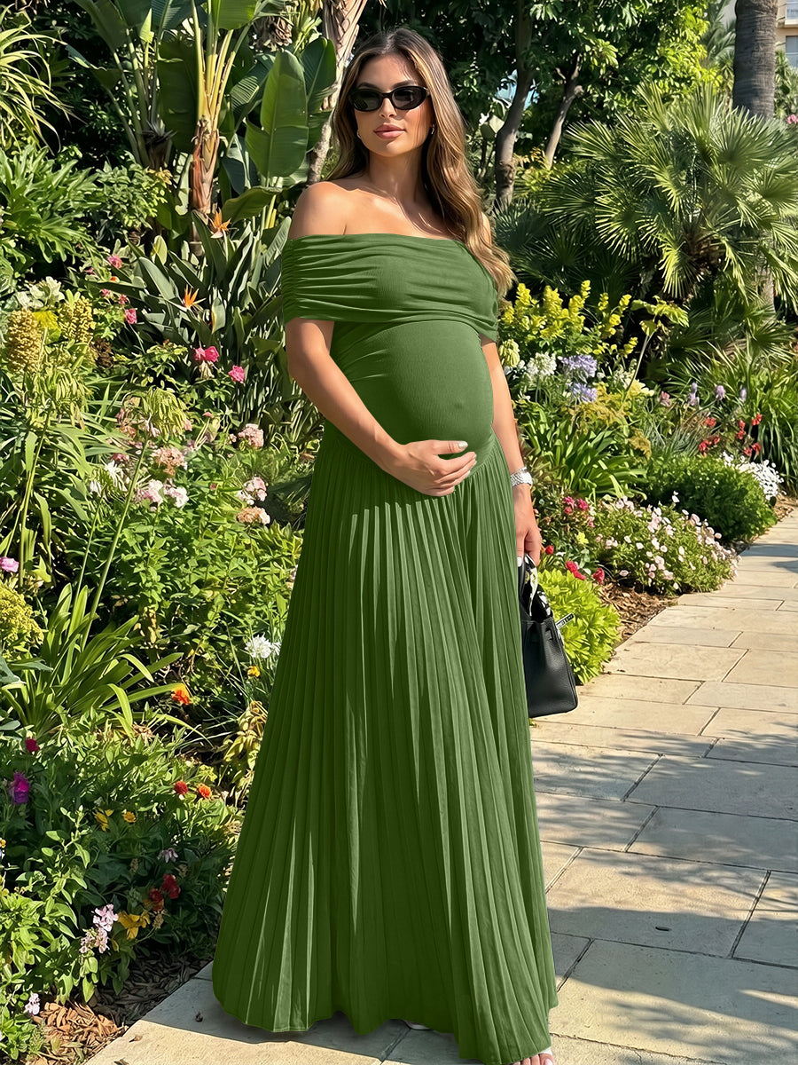 Jersey A-Line Off the Shoulder Pleated Formal Dresses
