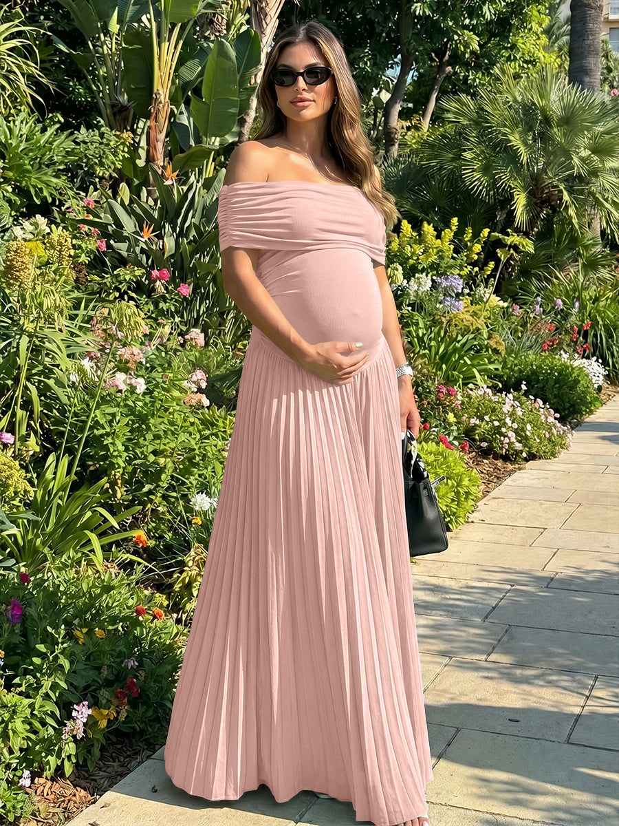 Jersey A-Line Off the Shoulder Pleated Formal Dresses