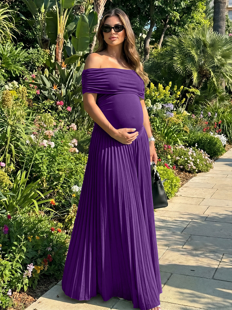 Jersey A-Line Off the Shoulder Pleated Formal Dresses