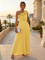 Chiffon A-Line One Shoulder Pleated Formal Dresses