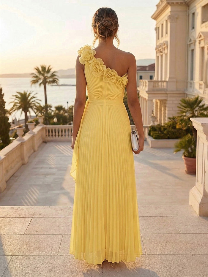 Chiffon A-Line One Shoulder Pleated Formal Dresses