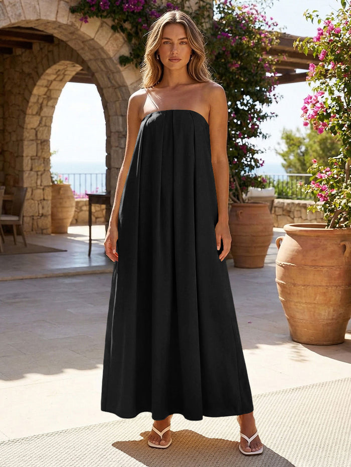 Jersey A-Line Strapless Pleated Formal Dresses