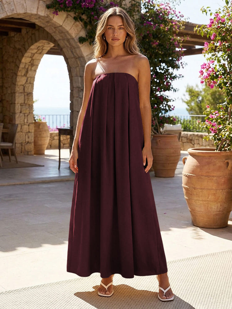 Jersey A-Line Strapless Pleated Formal Dresses