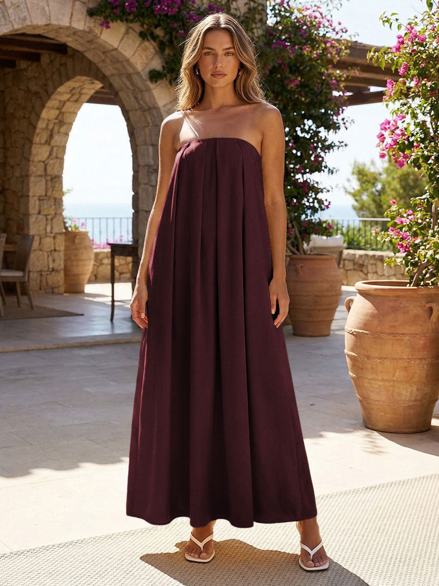 Jersey A-Line Strapless Pleated Formal Dresses