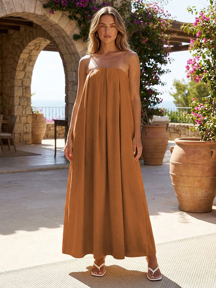 Jersey A-Line Strapless Pleated Formal Dresses
