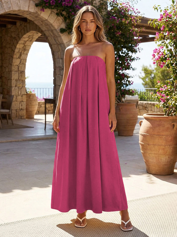 Jersey A-Line Strapless Pleated Formal Dresses