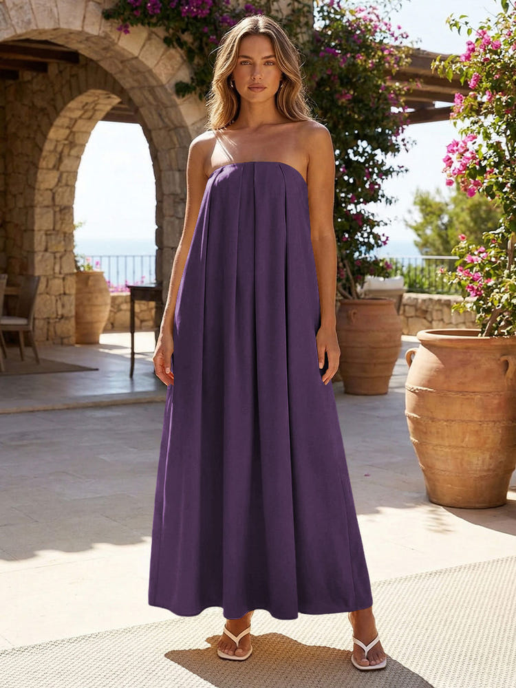 Jersey A-Line Strapless Pleated Formal Dresses