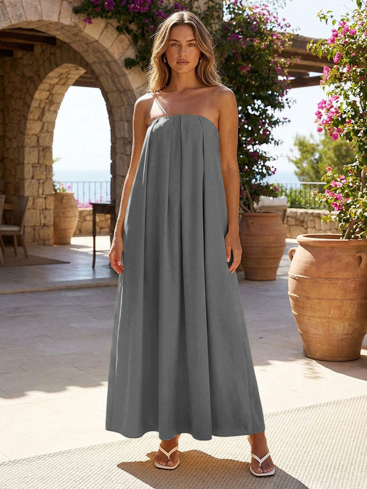 Jersey A-Line Strapless Pleated Formal Dresses