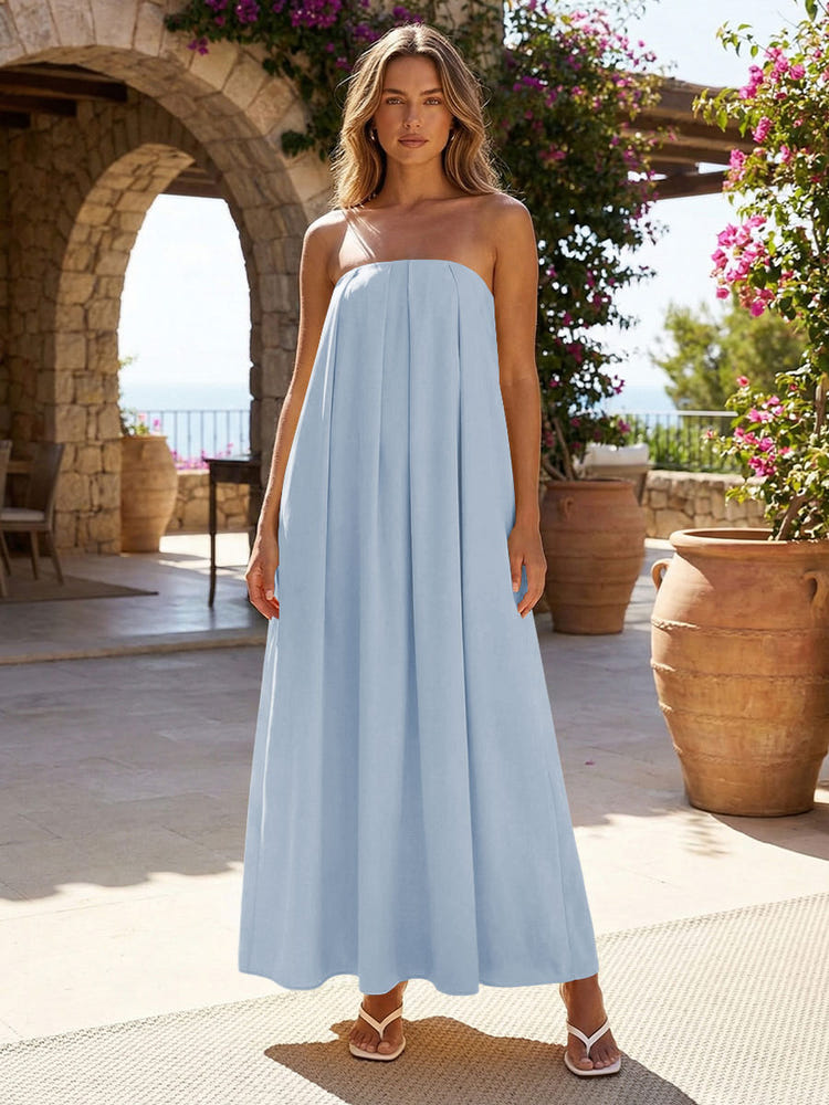 Gracins Champagne Jersey A-Line Strapless Pleated Formal Tent/ Trapeze /Tube Dresses 2026