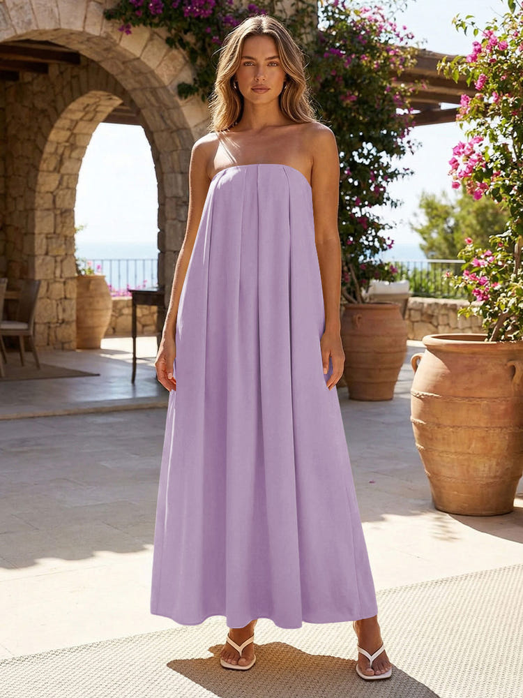 Jersey A-Line Strapless Pleated Formal Dresses
