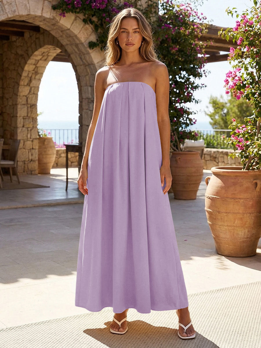 Jersey A-Line Strapless Pleated Formal Dresses
